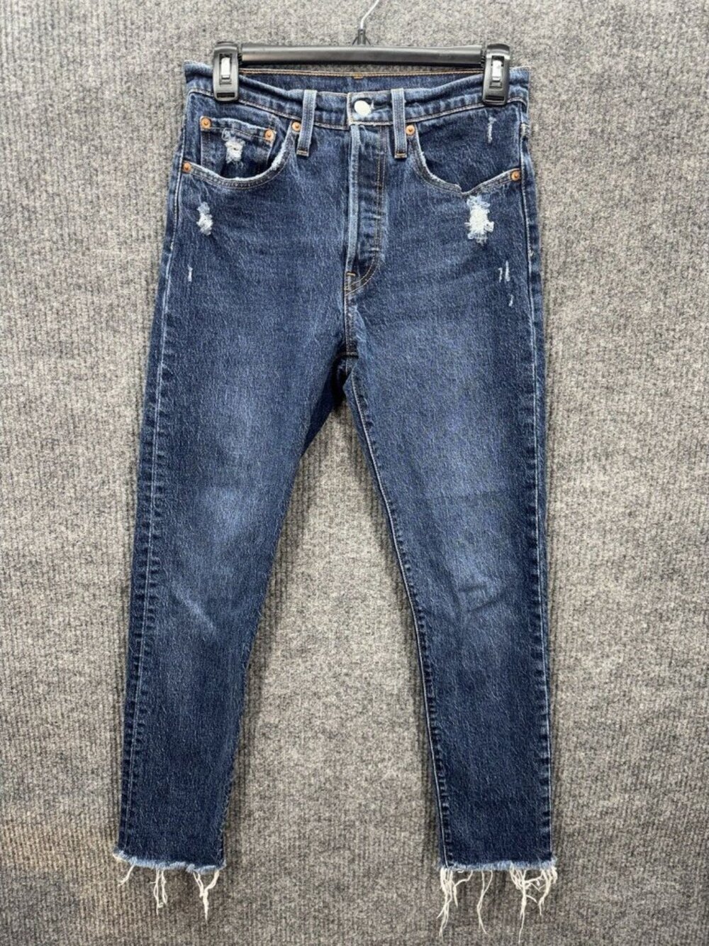 Levi’s 501 S Jeans Womens 26x30 Button Fly Skinny Distressed Raw Hem Dark Wash